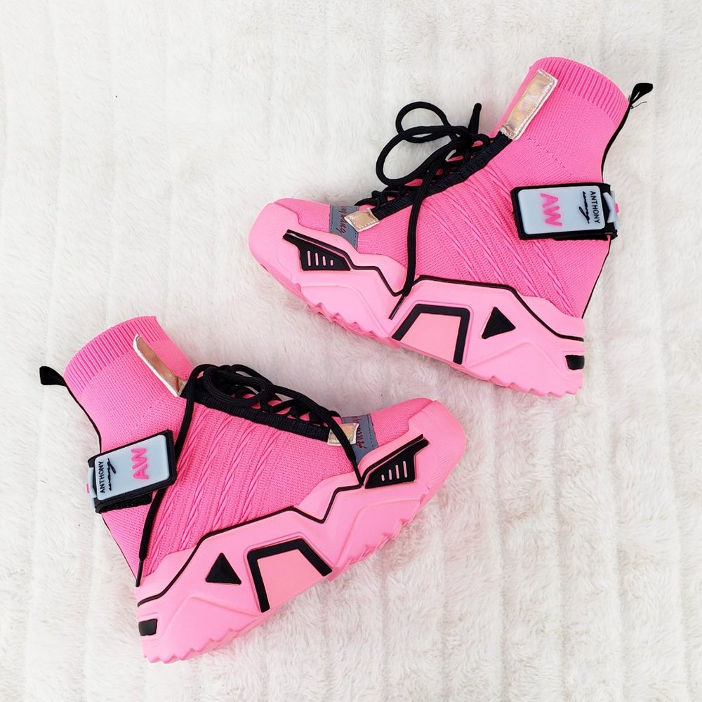Wang Damson Pink Pull On Platform Sneaker Boots 4" Hidden Wedge RESTOCKED - Picture 4 of 13